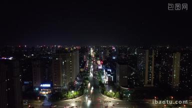 山东潍坊城市夜景交通车辆行驶航拍